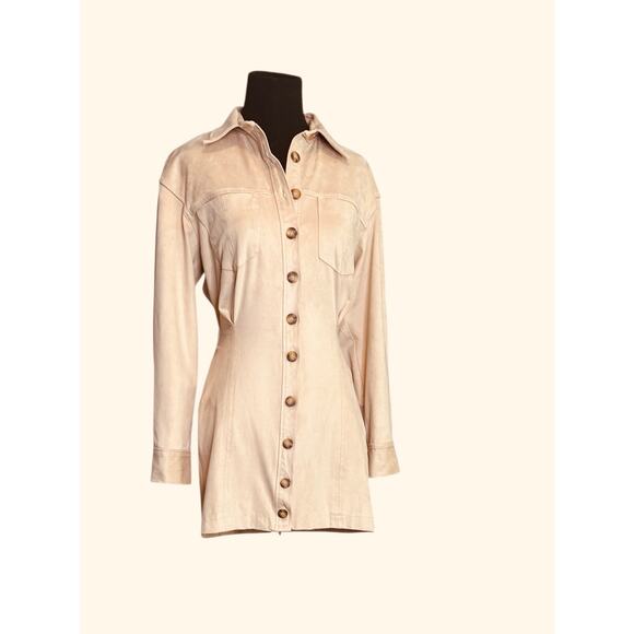 Zara cream suede long sleeves shirt mini dress size Small - Picture 8 of 16